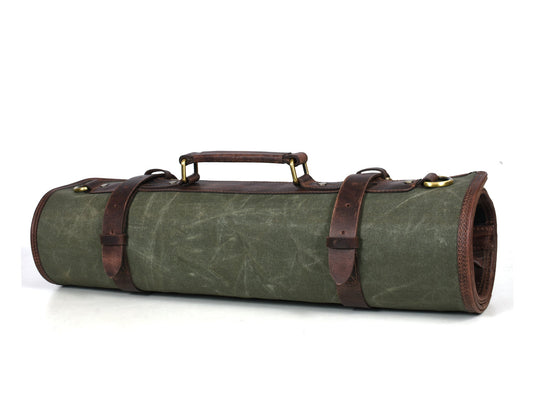 Étui à couteaux de chef en toile cirée vert - 10 fentes