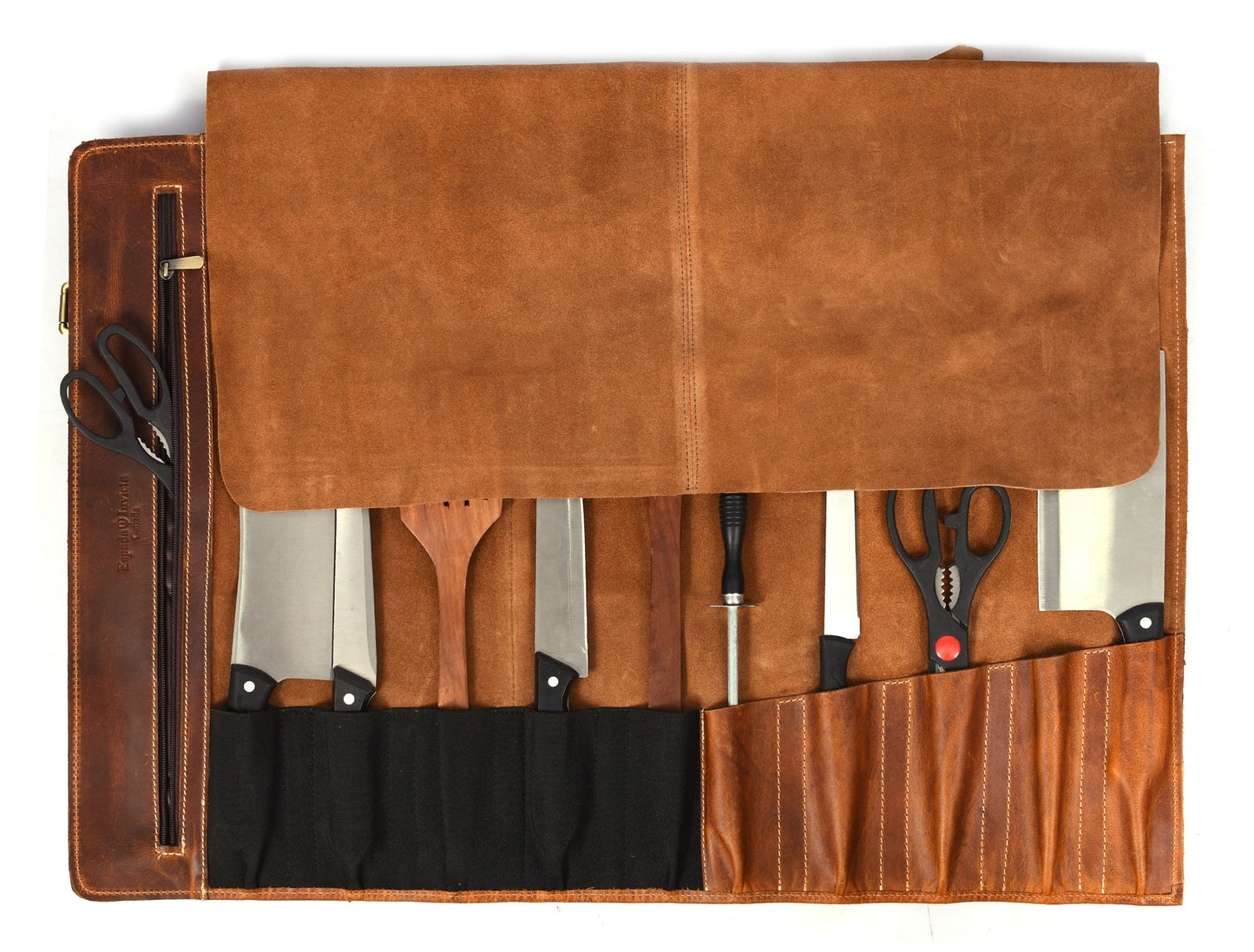 Knife Roll for Chef Knives light brown leather - 10 slot