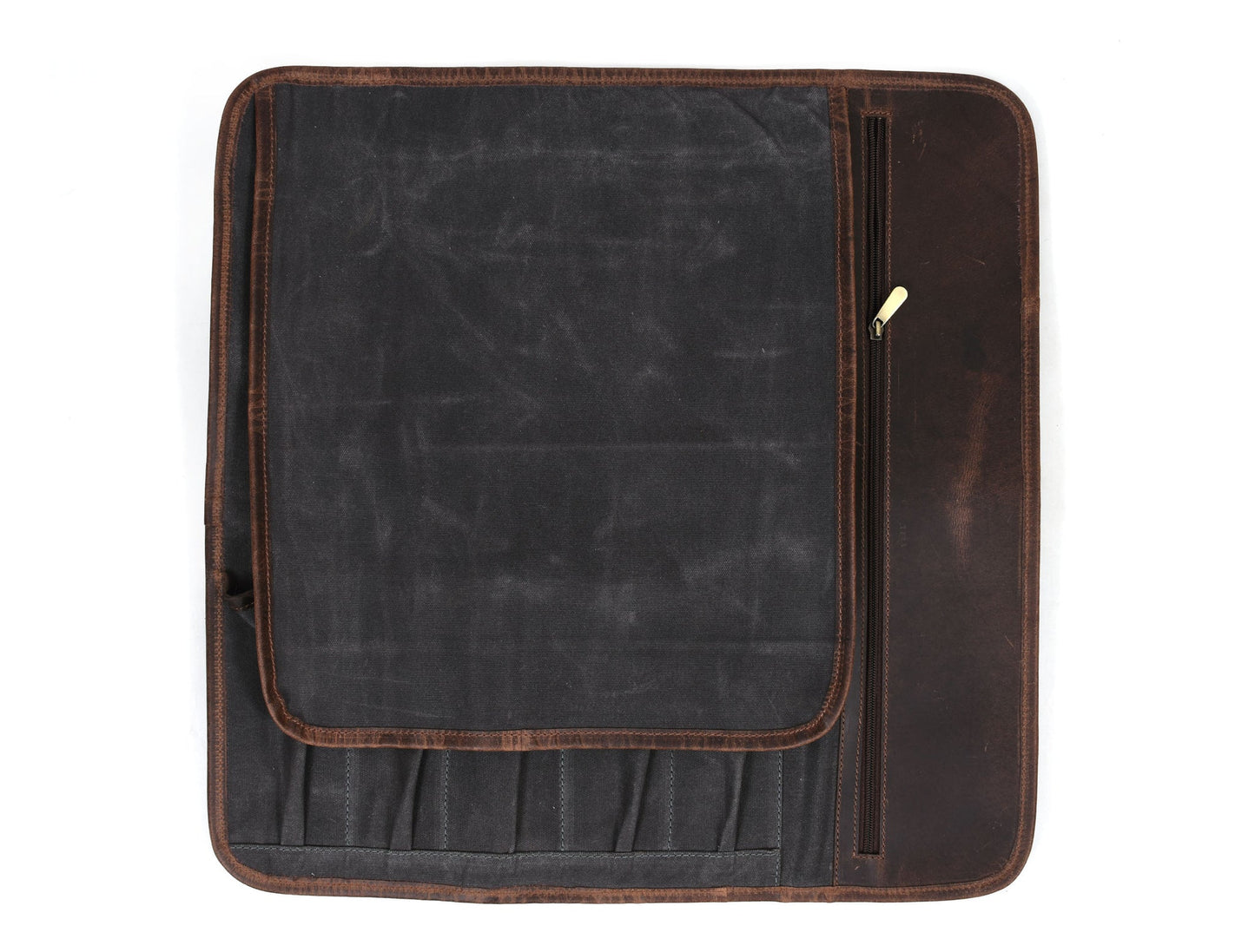 Knife Roll for Chef Knives Grey-Blue Waxed Canvas - 5 slot
