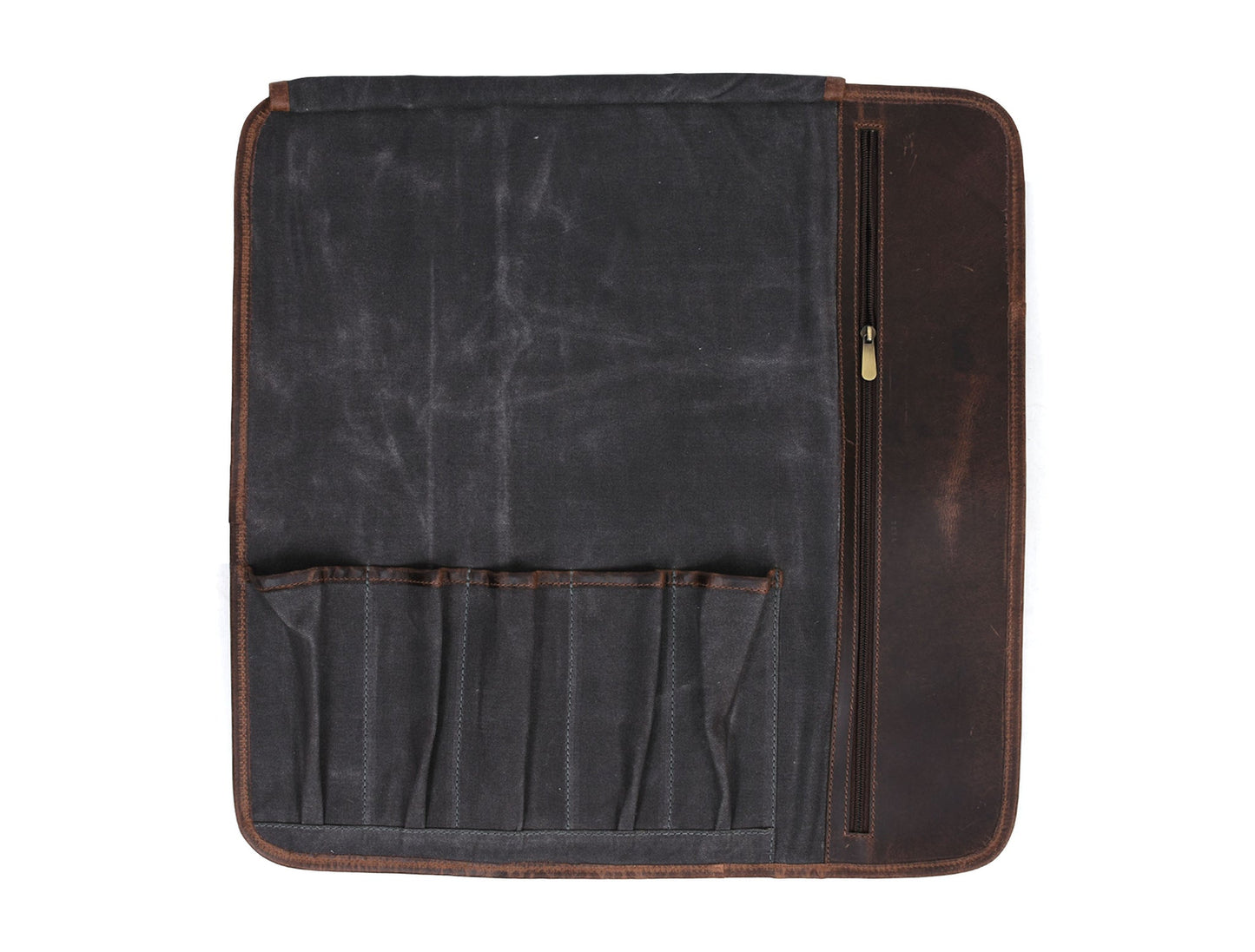 Knife Roll for Chef Knives Grey-Blue Waxed Canvas - 5 slot