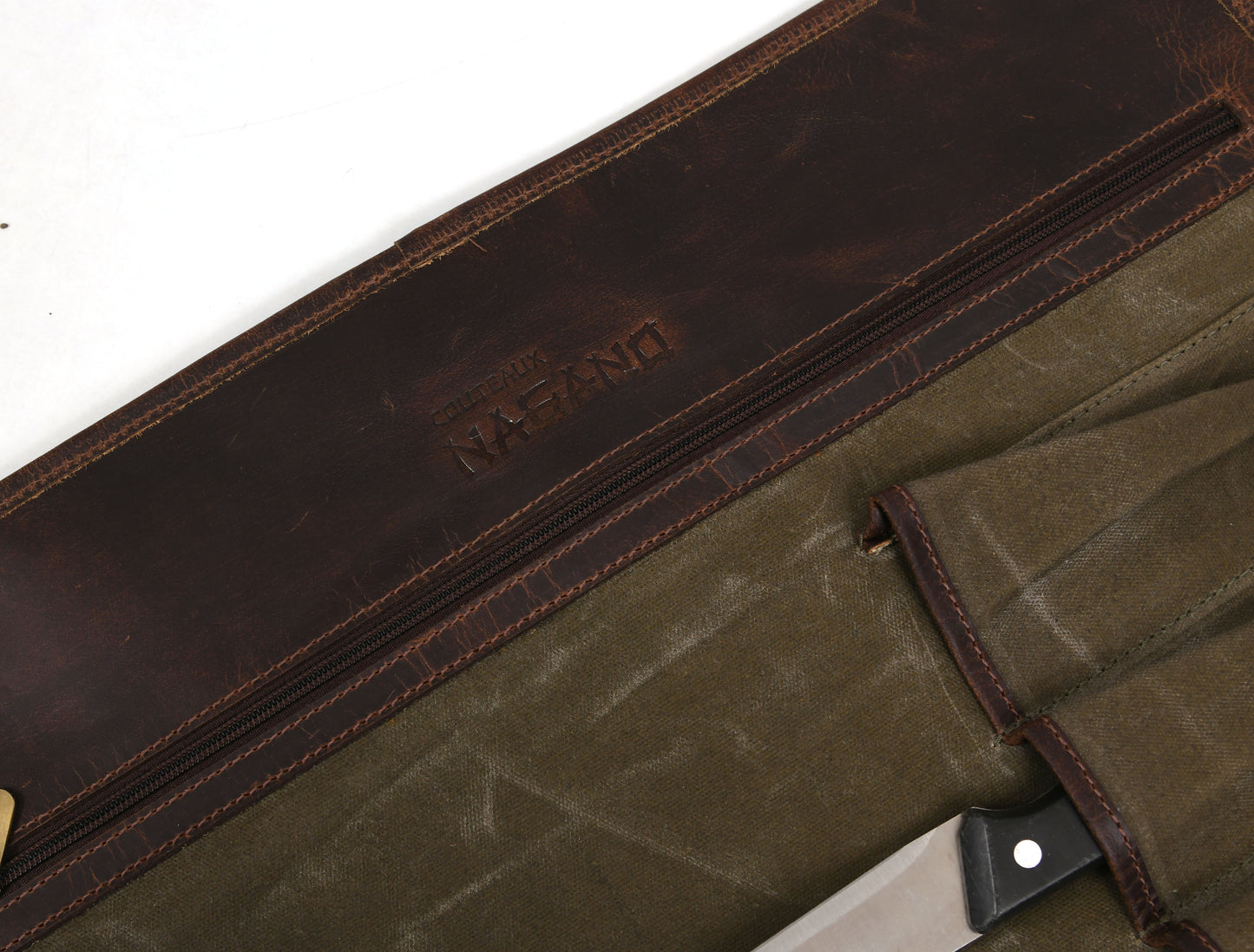 Knife Roll for Chef Knives Green Waxed Canvas - 5 slot