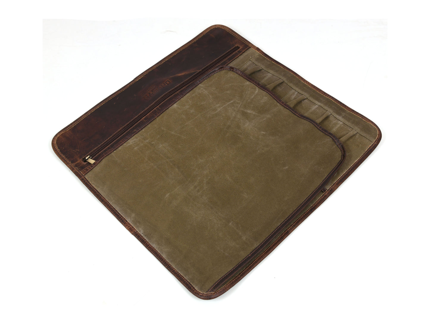 Knife Roll for Chef Knives Green Waxed Canvas - 5 slot