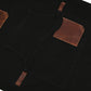 Tablier de toile cirée noire et cuir marron noyer