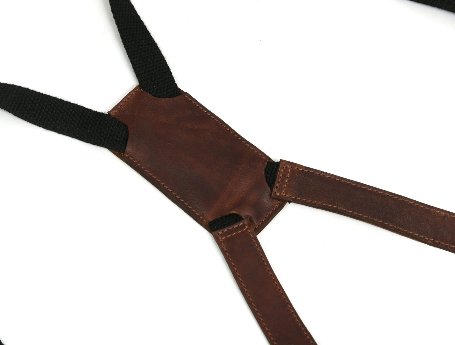 Grey apron with brown leather