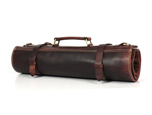Knife Roll for Chef Knives dark brown leather - 10 slot