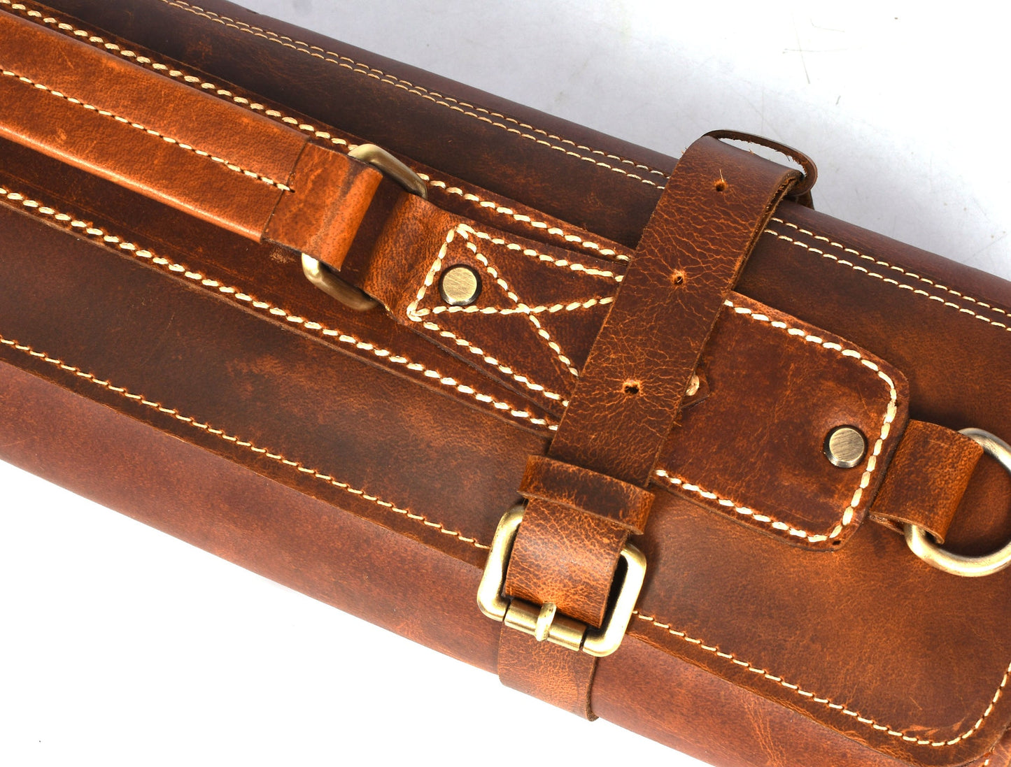 Knife Roll for Chef Knives light brown leather - 10 slot