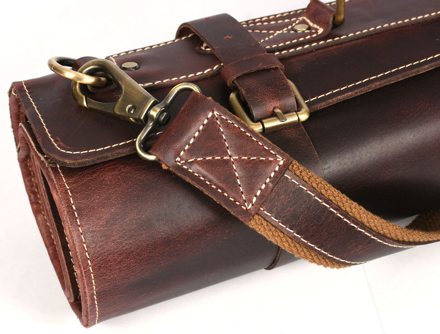 Knife Roll for Chef Knives dark brown leather - 10 slot