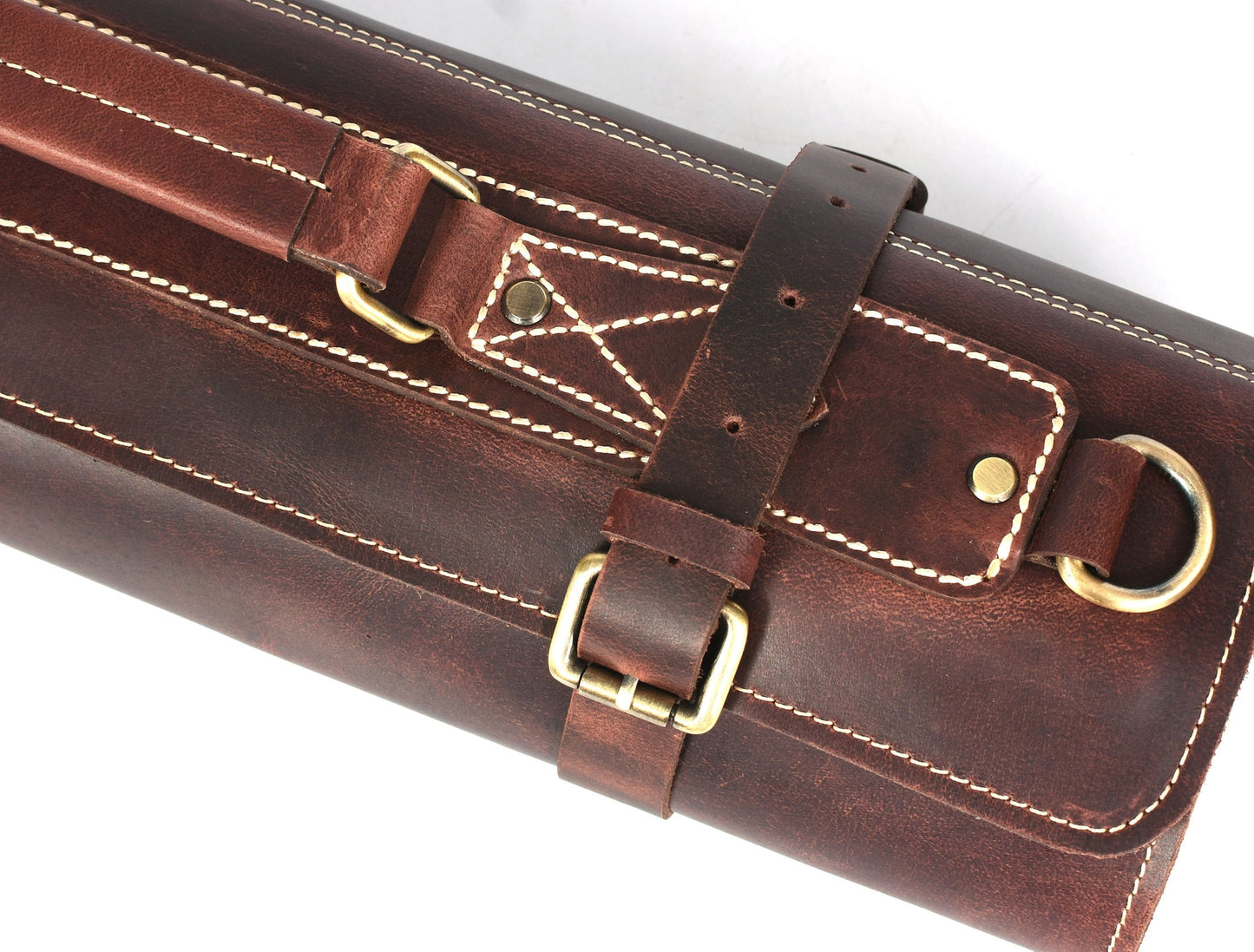 Knife Roll for Chef Knives dark brown leather - 10 slot