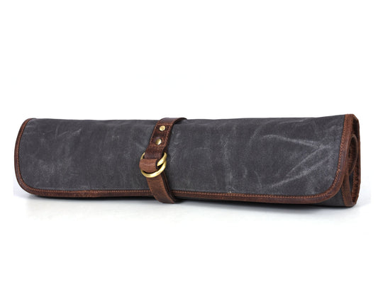 Knife Roll for Chef Knives Grey-Blue Waxed Canvas - 5 slot